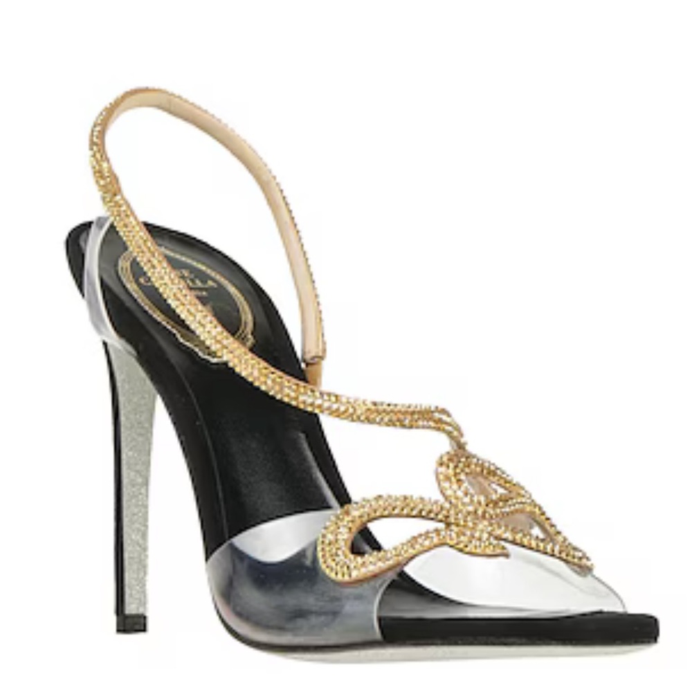 Rene Caovilla Elegant Black and Gold Heels